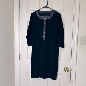 TALBOTS Black Dress With Leather Neckline Size 8 Medium